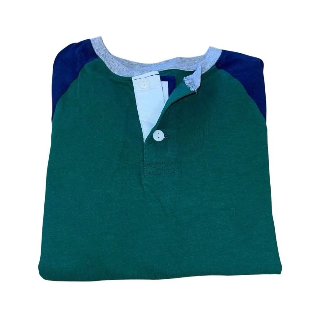 Gap Boys XS green &‎ navy Henley-style long-sleeve tee size Medium